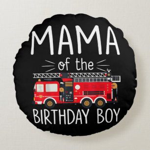 Mama der Birthday Boy Fire Truck Feuerwehrmann Rundes Kissen