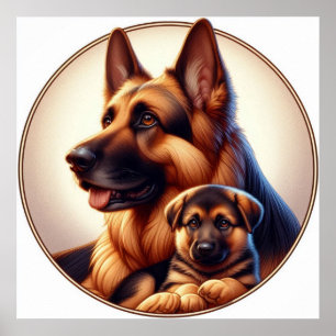 Mama der deutschen Hirten und Pup 02X Poster