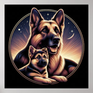 Mama der deutschen Hirten und Pup 03X Poster