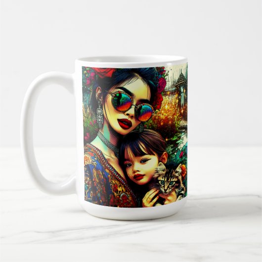 Mama der Farben und Tochter Asiatischer Blumengart Kaffeetasse (Links)