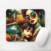 Mama der Farben und Tochter Asiatischer Blumengart Mousepad (Mit Mouse)