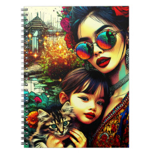 Mama der Farben und Tochter Asiatischer Blumengart Notizblock