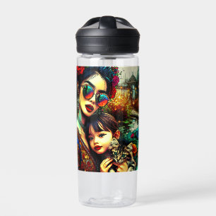Mama der Farben und Tochter Asiatischer Blumengart Trinkflasche