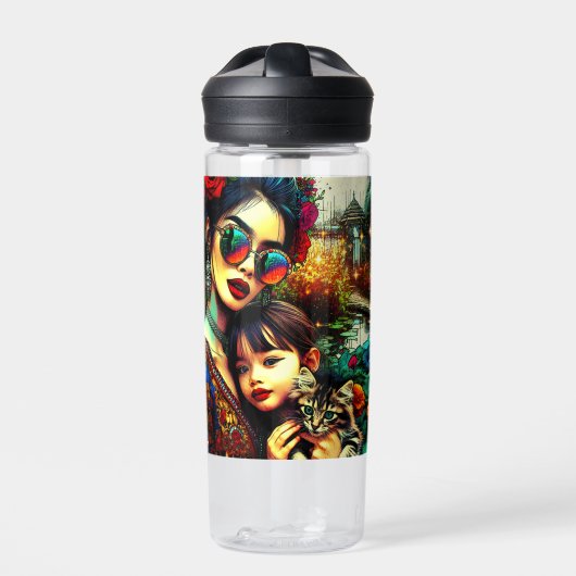 Mama der Farben und Tochter Asiatischer Blumengart Trinkflasche (Vorderseite)