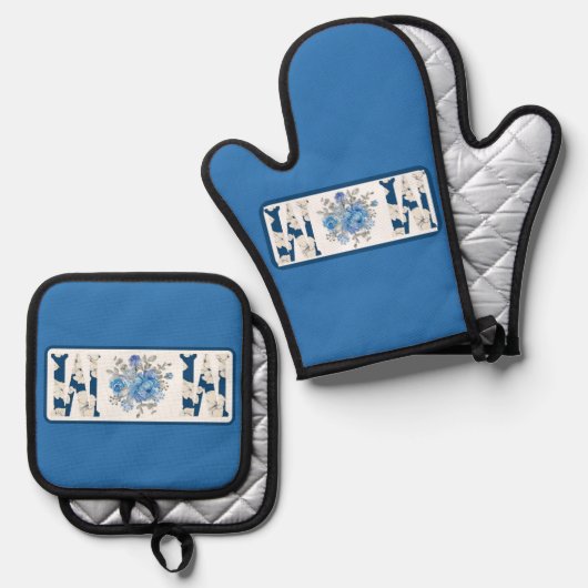 Mama der Mütter Day Blue Floral Ofenhandschuh & Topflappen-Set (Vorderseite/Rückseite)