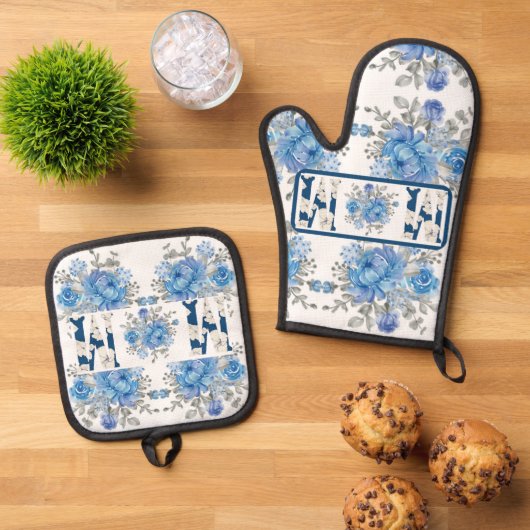 Mama der Mütter Day Blue Floral Ofenhandschuh & Topflappen-Set (Oben Unten)