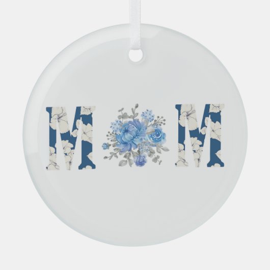Mama der Mütter Day Blue Floral Ornament Aus Glas (Vorderseite)