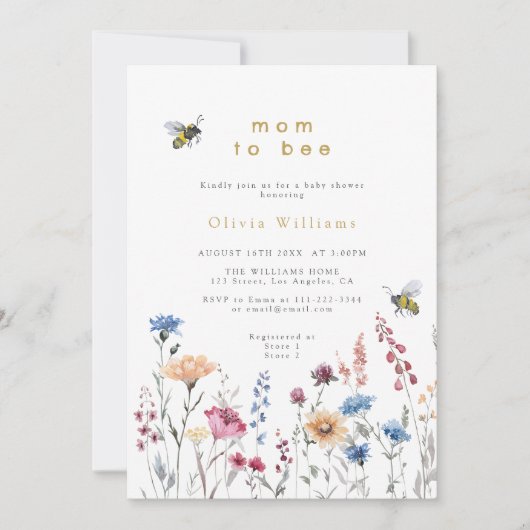 Mama der Wildblume zur WiesenBaby-Dusche Einladung (Vorderseite)