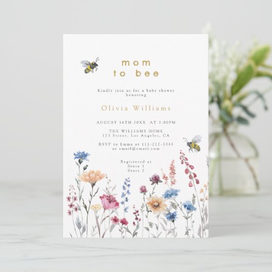 Mama der Wildblume zur WiesenBaby-Dusche Einladung (Stehend Vorderseite)