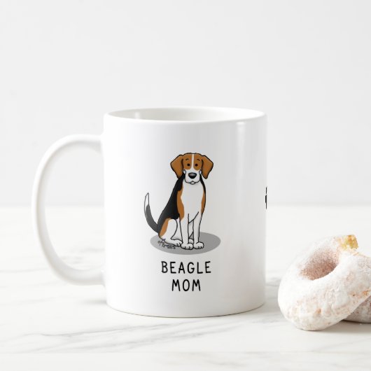 Mama des Beagle (Tri-Farbe 3) Hunde Niedlich Hunde Kaffeetasse (Mit Donut)