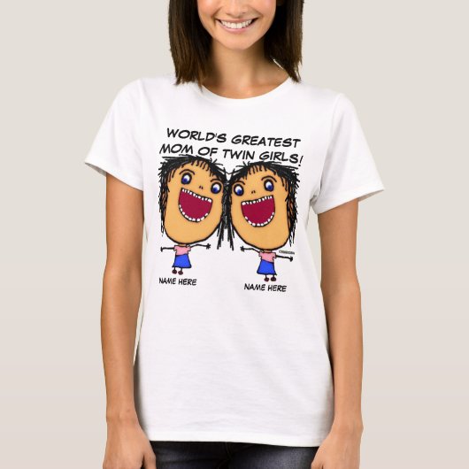 Mama des Cartoon der Zwillingsmädchen T-Shirt (Vorderseite)