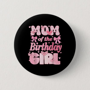 Mama des Geburtstagskameraden Pink Coquette Bow Button