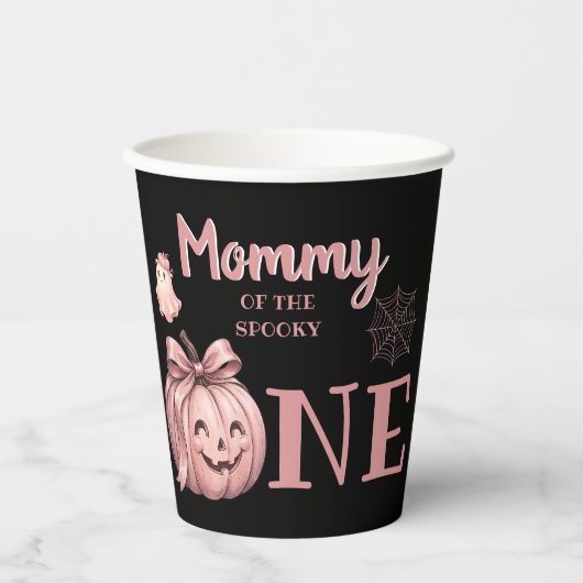Mama des spooky One Cute Pinkoween-Geistes Pappbecher (Vorderseite)