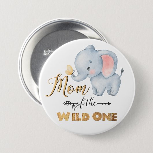 Mama des "Wild One Elephant Gold Foil"-Buttons Button (Vorne & Hinten)