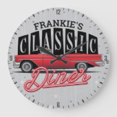 Mama Diner Individuelle Name Imitate Neon 50's Cla Große Wanduhr (Vorderseite)