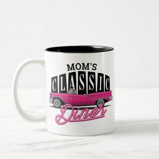 Mama Diner Individuelle Name Imitate Neon 50's Cla Zweifarbige Tasse (Links)