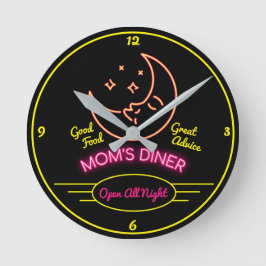Mama Diner Open All Night Retro 50's Neon Effect Runde Wanduhr