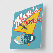 Mama Diner Quadratische Wanduhr (Winkel)
