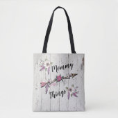 Mama-Dinge, Federn und Blume Tote Tasche (Vorderseite)