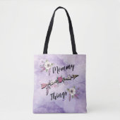 Mama-Dinge, Federn und Blume Tote Tasche (Vorderseite)