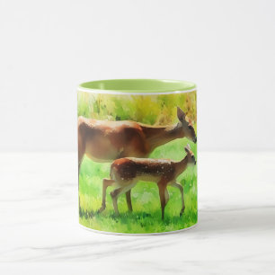 Mama Doe und Baby Fawn Nature Art Tasse