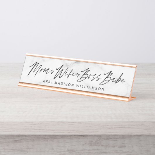 Mama, Ehefrau, Boss Babe Trendy Brush Script & Mar Schreibtischnamensplakette (Vorderseite )