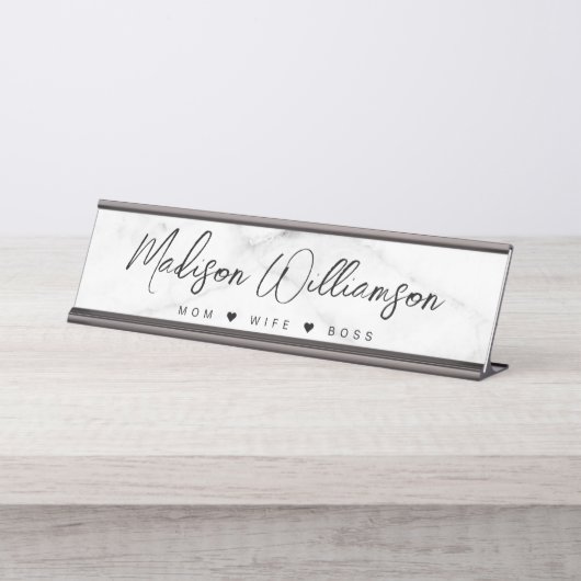 Mama, Ehefrau, Boss Trendy Brush Script Imitate Ma Schreibtischnamensplakette (Vorderseite )