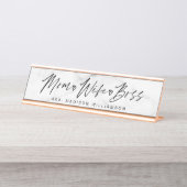 Mama, Ehefrau, Boss Trendy Brush Script & White Ma Schreibtischnamensplakette (Vorderseite )
