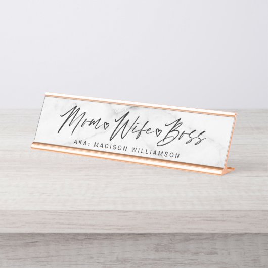 Mama, Ehefrau, Boss Trendy Brush Script & White Ma Schreibtischnamensplakette (Vorderseite )
