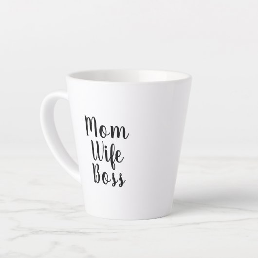 Mama Ehefrau Chef Schwarz-weißer benutzerdefiniert Milchtasse (Linke Ecke)