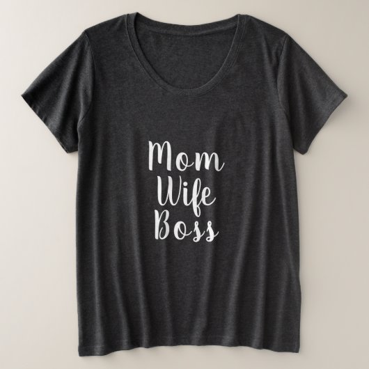 Mama Ehefrau Chef Schwarz-weißes benutzerdefiniert Große Größe T-Shirt (Design vorne)