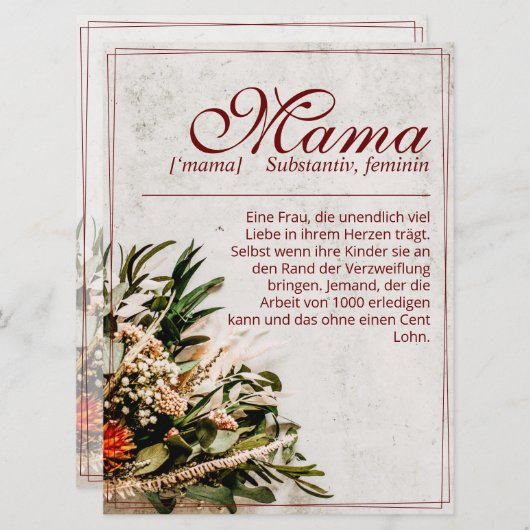 Mama - einfach unersetzlich - Bouquet (Vorne/Hinten)