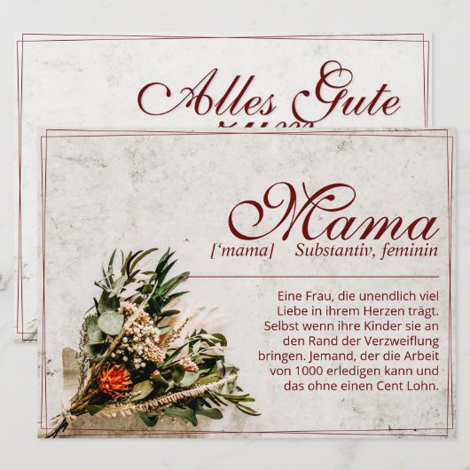 Mama - einfach unersetzlich - Bouquet (Vorne/Hinten)
