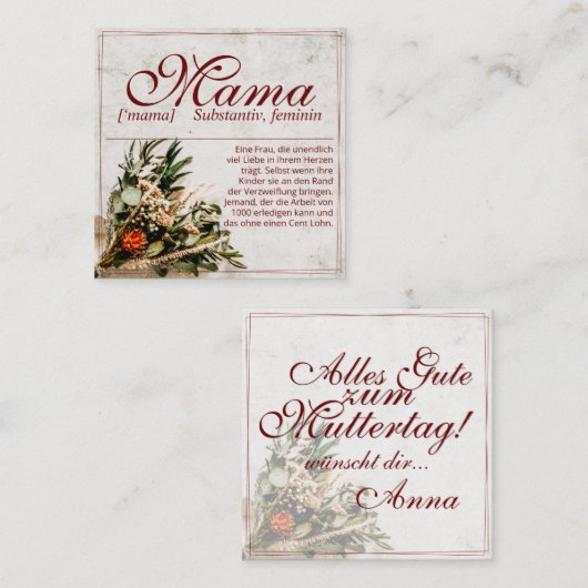 Mama - einfach unersetzlich - Bouquet Mitteilungskarte (Vorne/Hinten)