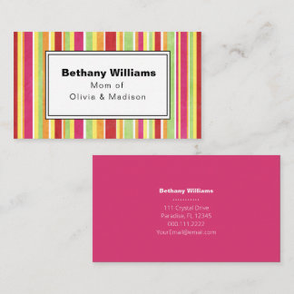 Mama Einfache Rosa Green Stripe Calling Card Visitenkarte