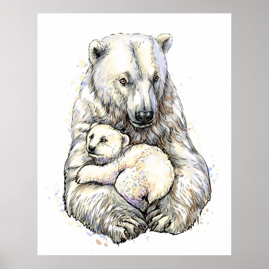 Mama Eisbär und Jungtier Poster (Vorne)