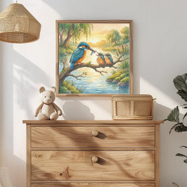 Mama Eisvogel und Küken-Kinderzimmer Poster