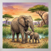 Mama Elefant und Kinderkrippe Poster (Vorne)