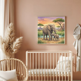 Mama Elefant und Kinderkrippe Poster