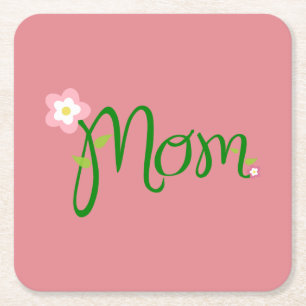 Mama Erdbeere Rosa Quadrat Papier Untersetzer