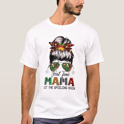 Mama Est. 2022 Messy Bun Xmas Pajama oder T-Shirt (Vorderseite)