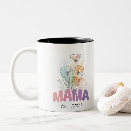 Mama Est 2024 Mothers Day Zweifarbige Tasse (Mit Donut)