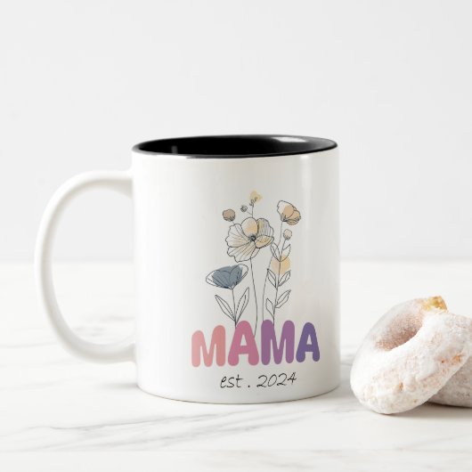 Mama Est 2024 Mothers Day Zweifarbige Tasse (Mit Donut)
