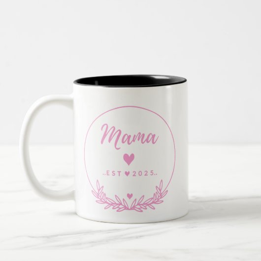 Mama Est.2025 shirt -Mother gift Pink Minimal -  Zweifarbige Tasse (Links)