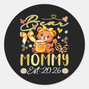 Mama Est 2026 Florale Fliege Müttertag Bär Runder Aufkleber