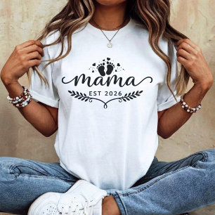 Mama Est 2026 Neue Mama Schwangerschaft Bekanntgab T-Shirt