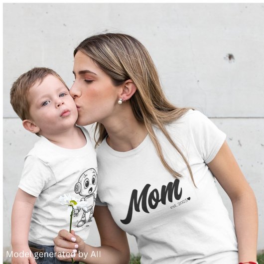 Mama Est. Black Script Heart | Custom T-Shirt