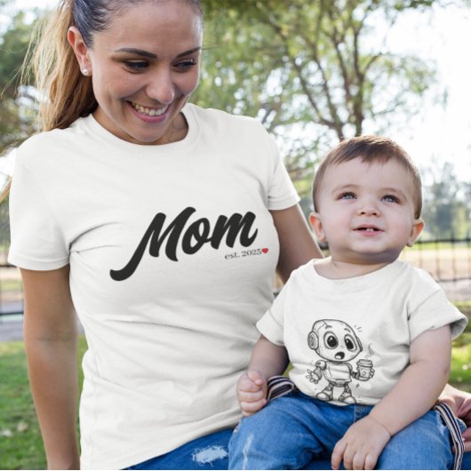 Mama Est. Black Script Red Heart | Custom T-Shirt
