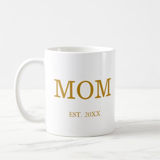 Mama Est. Datum mit Kindernamen Gold-Script Kaffeetasse (Links)