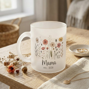 Mama Est Floral Jahr Wildblumen Schrift Kunstwerk Mattglastasse